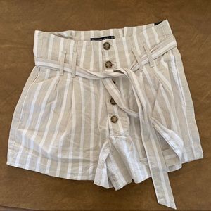 Linen Tan and White Paper Bag Shorts